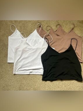 Basic V-Neck Spaghetti Strap Tank Top - White, Black, Nude